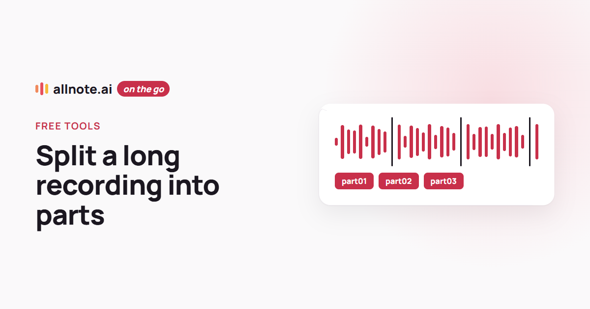 A long audio waveform split into equal parts with markers at natural pauses