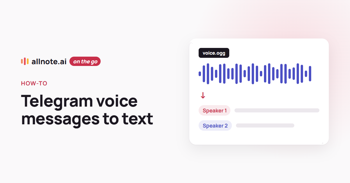 A Telegram voice message waveform turned into a transcript with speaker names